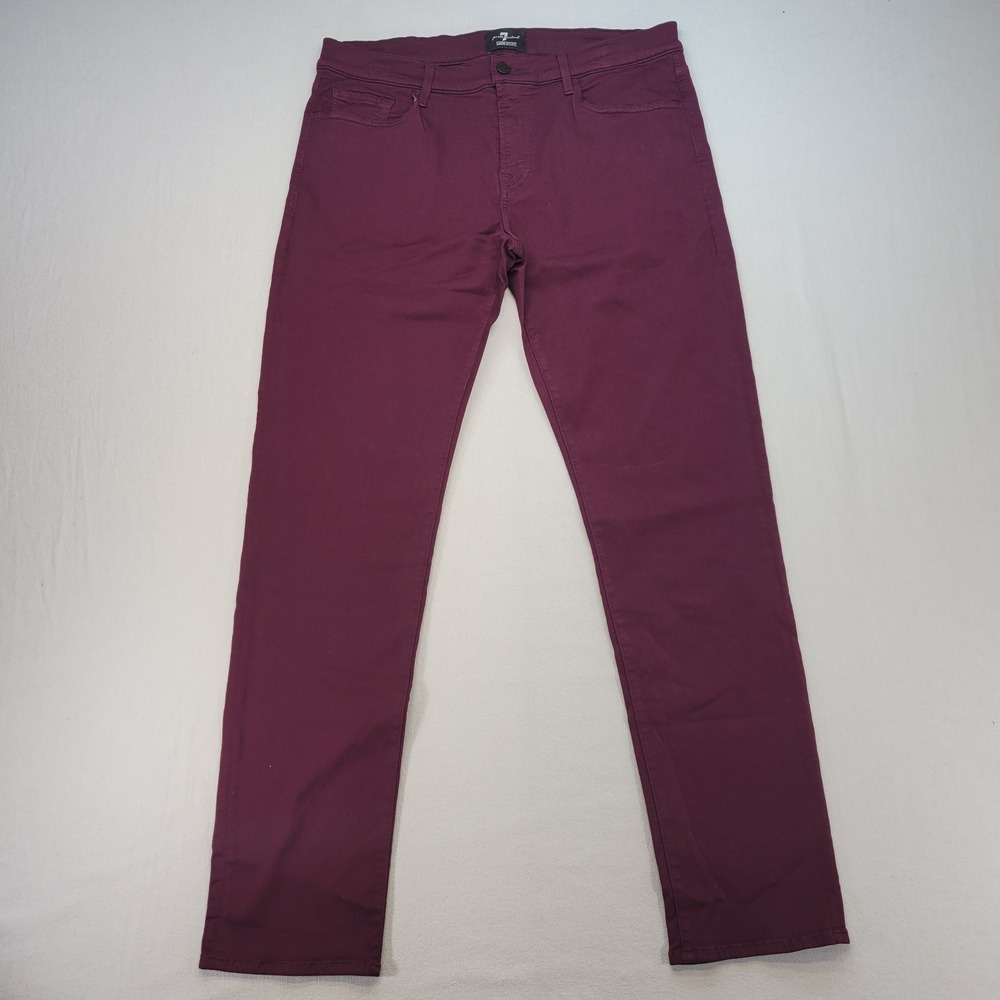 7 For All Mankind Slimmy Pants Mens 38x34 Burgundy Luxe Sport Slim Fit